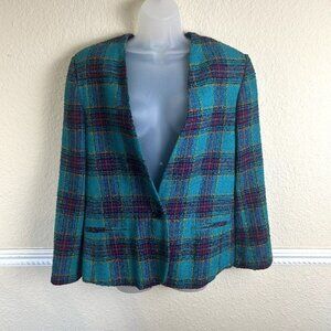 Koret Women 16 Vintage Blazer Tweed Plaid Multi Academia Clueless 90s Y2K Wool